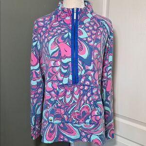 Lilly Pulitzer Half Zip Pullover Popover Pink Blue Print Size M